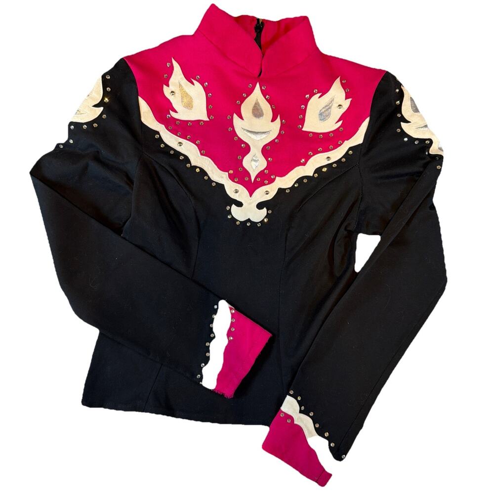 Black Pink White Western Show Jacket Horse Equestrian Zip Shirt Youth Large XL